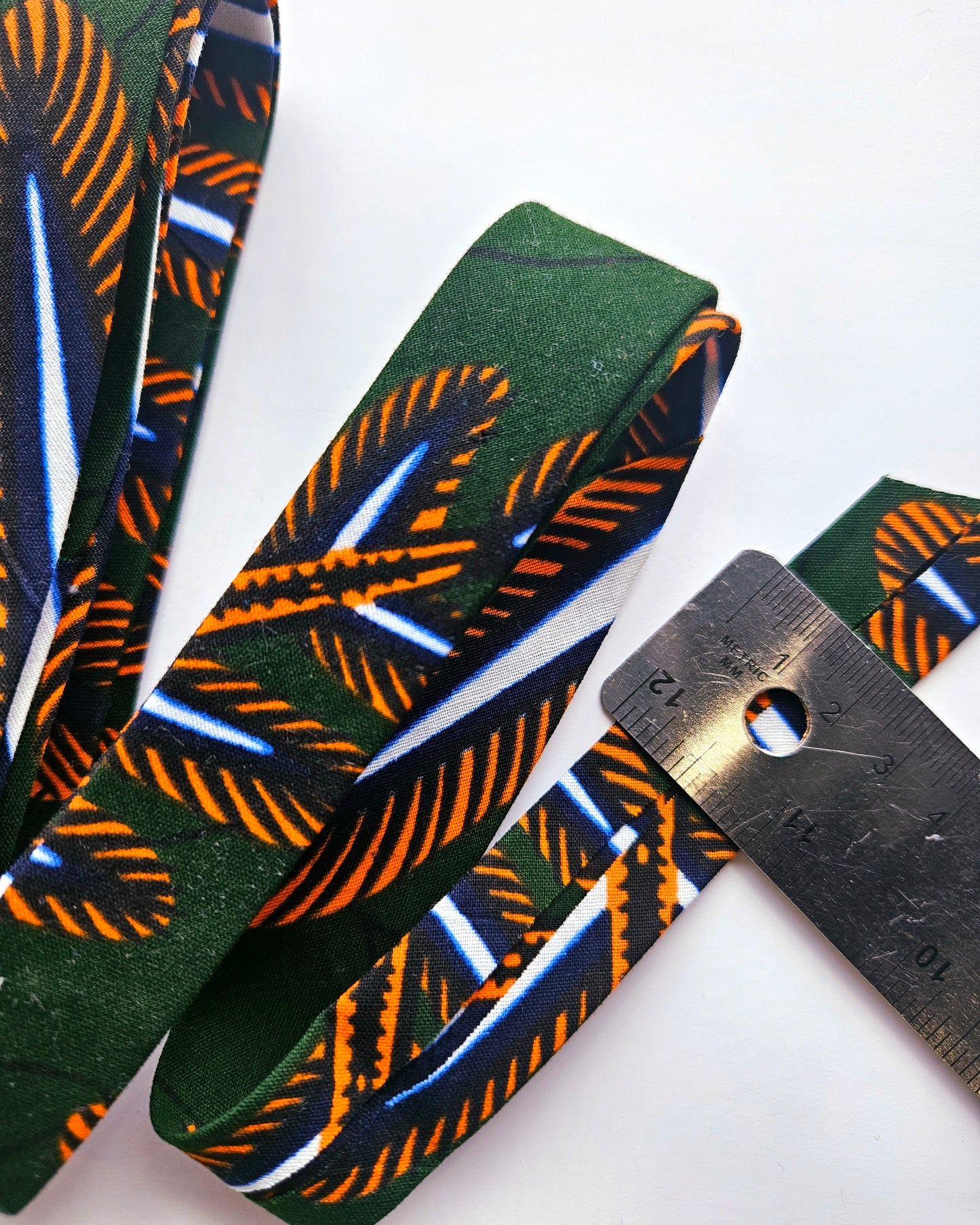 Green, Orange & White Wax Bias Binding 5 metres x 2.5cm Wide.