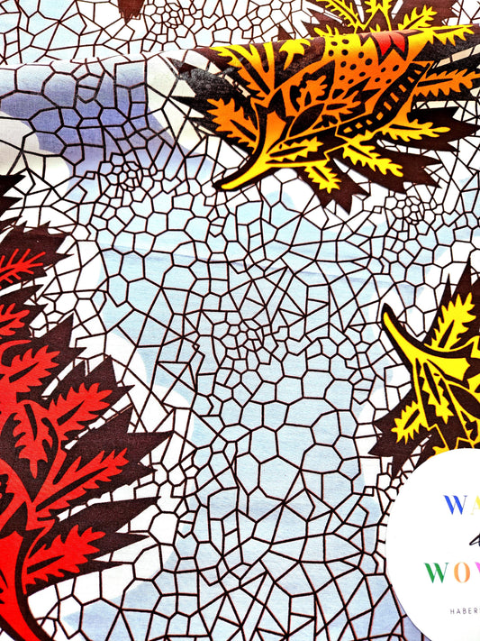 Set Of 3 African Wax Floral Patterned Fabric Fat Quarter Bundle. 100% Cotton. In Pink, Turquoise & Grey For Crafting And Quilting.