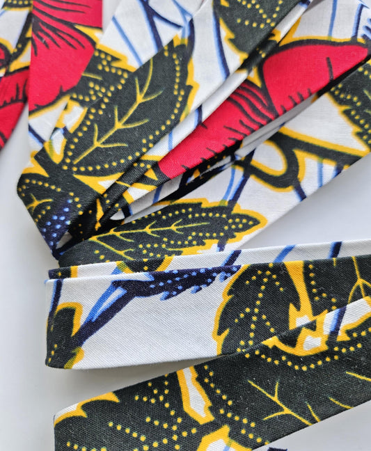 African Wax Print Bias Binding, Red, White & Blue, Cotton Fabric Tape