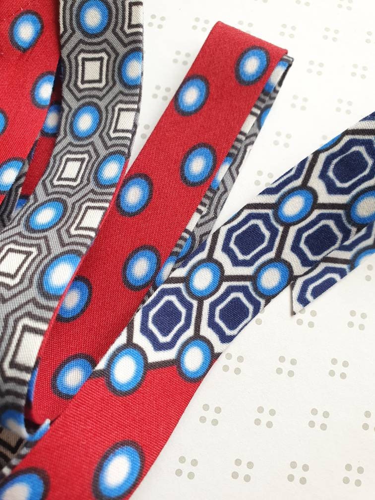 3 Metres of 25mm Red, Blue & Navy African Wax Print Bias Binding / Seam Tape / 100% Soft Cotton