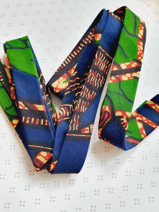 3 Metres of 25mm Green, Red & Navy African Wax Print Bias Binding / Seam Tape / 100% Soft Cotton
