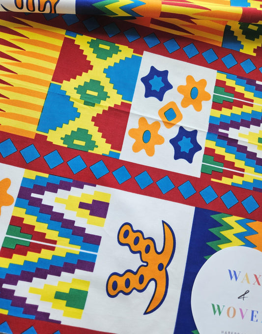 Yellow Multicoloured Kente African Wax Print / Ankara / Fabric By The Yard / Metre. 100% Cotton. Sewing, Crafting And Quilting.