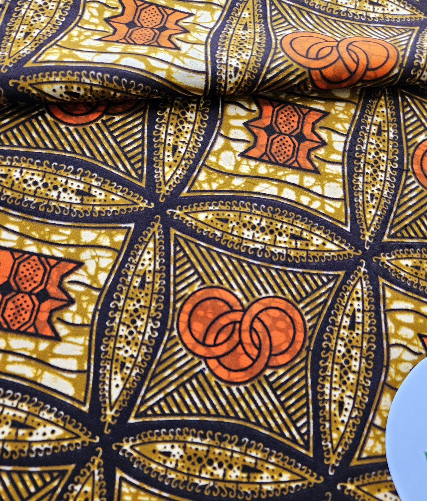 Set Of 3 African Wax Floral and Geometric Patterned Fabric Fat Quarter Bundle. 100% Cotton. Red, Green and Orange. Crafting And Quilting.