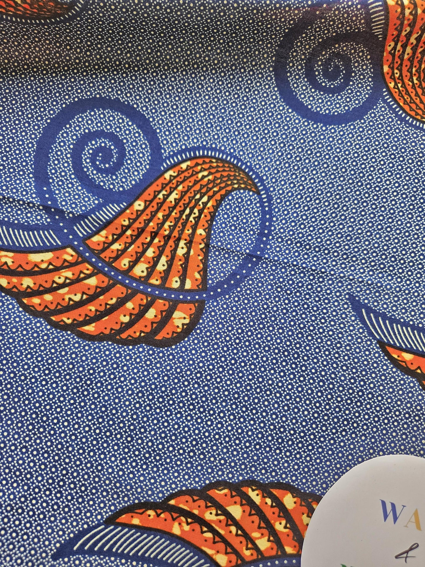 Navy Blue & Orange African Wax Fabric Bias Binding. 2.5cm Wide | Colourful Print Patterned Tape For Crafting / Quilting.