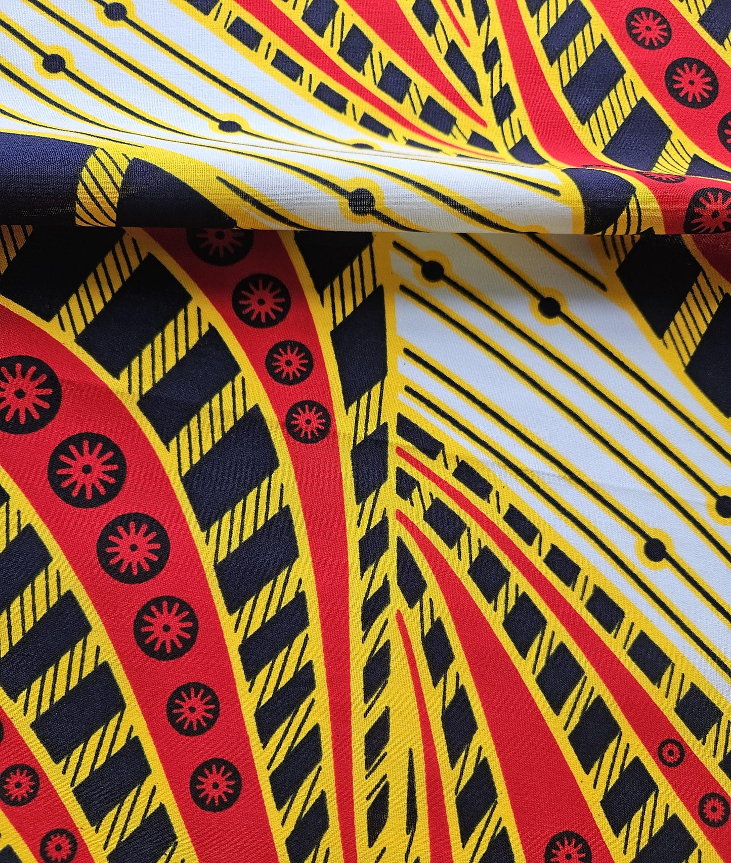 Yellow, Red & Navy Blue African Wax Print / Ankara / Kente Fabric By The Yard / Metre. 100% Cotton. Sewing, Crafting And Quilting.