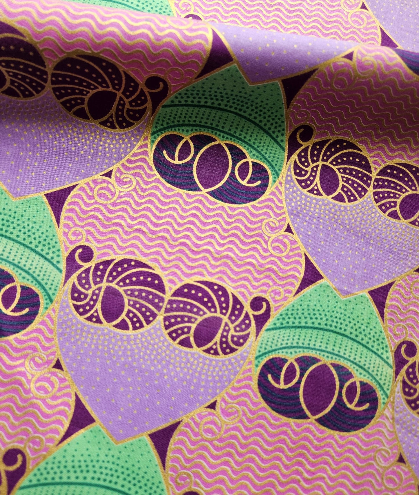 Purple, Turquoise & Mint Green Wax Fabric 100% Cotton.