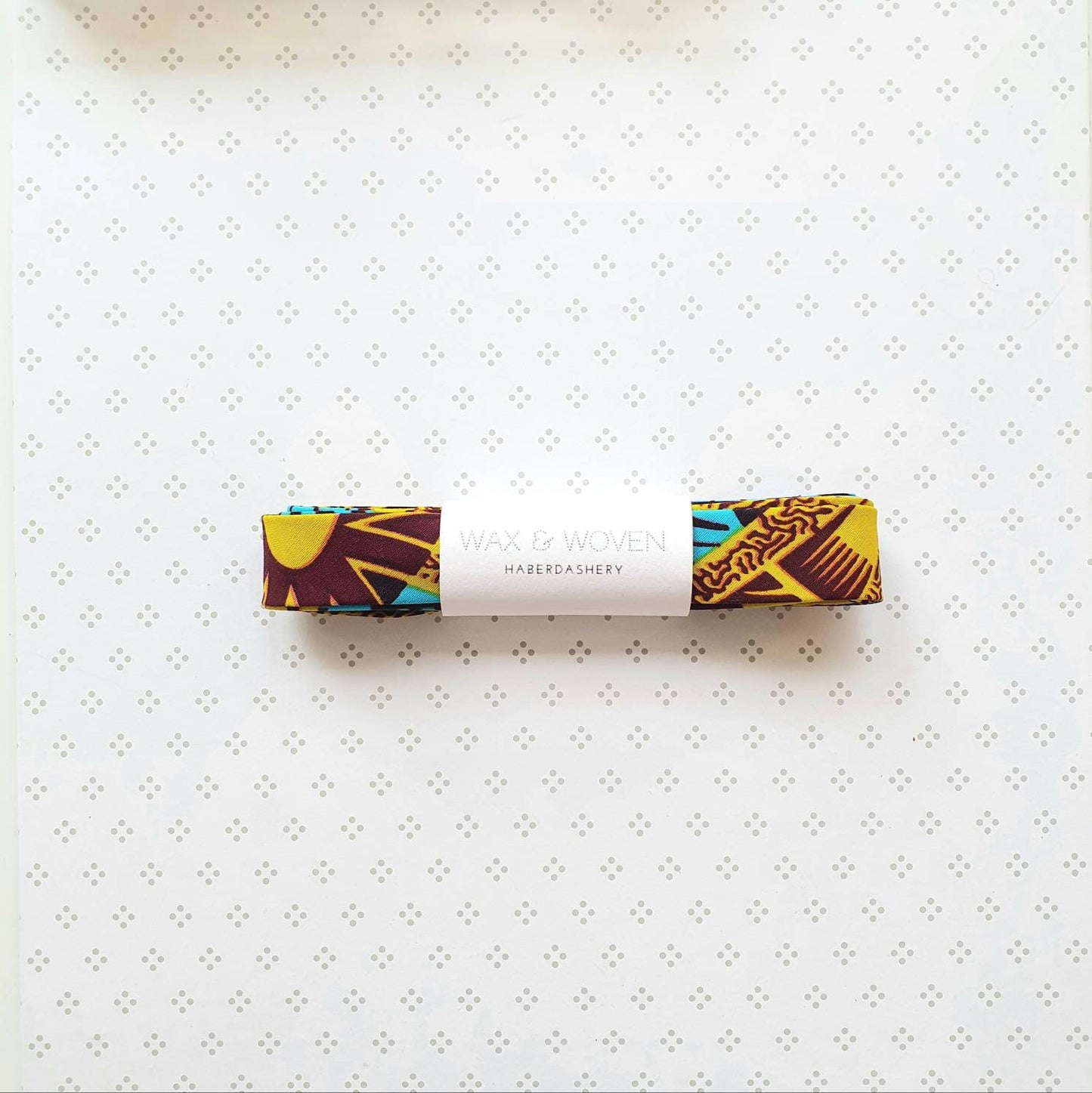 3 Metres of 25mm Lime Green, Blue & Brown African Wax Print Bias Binding / Seam Tape / 100% Soft Cotton