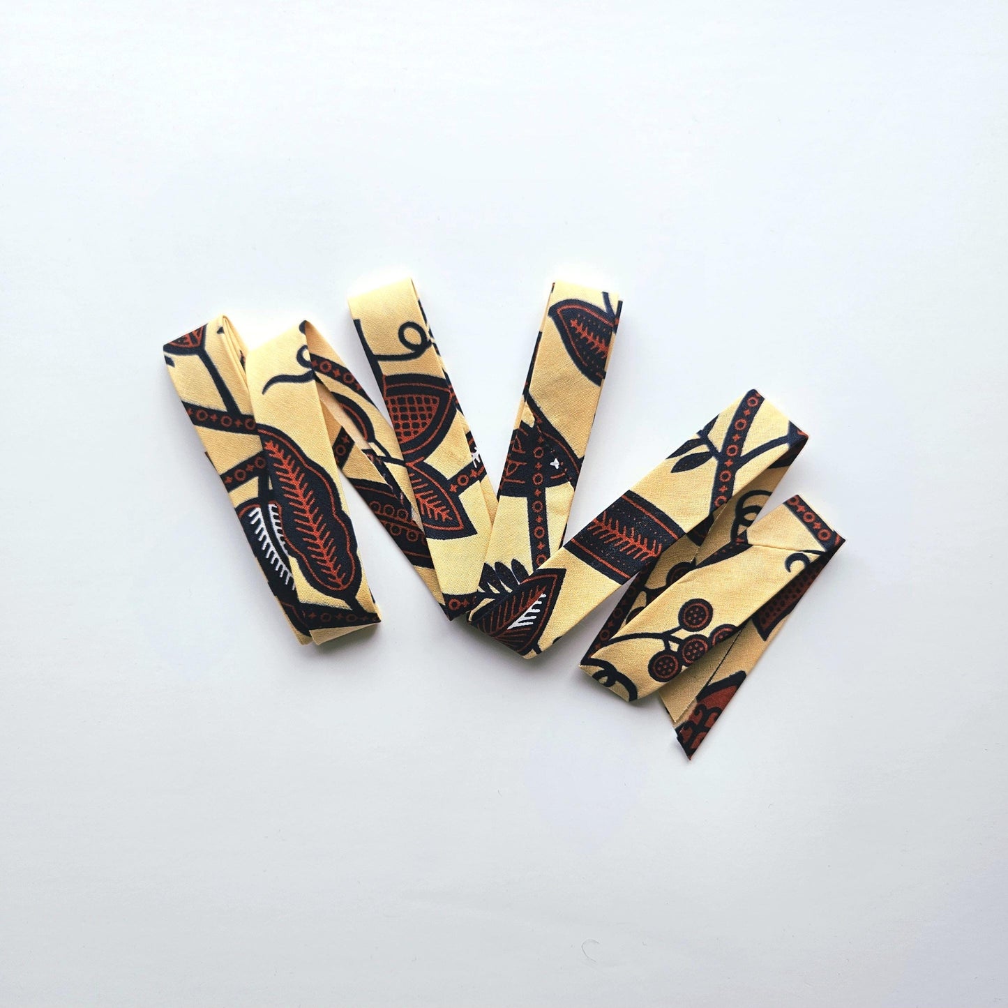 Cream, Beige & Brown Mocha African Wax Fabric Bias Binding. 2.5cm Wide | Colourful Print Patterned Tape For Crafting / Quilting.