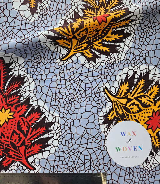 Grey, Red & Yellow African Wax Print / Ankara / Kente Fabric By The Yard / Metre. 100% Cotton. Sewing, Crafting And Quilting.
