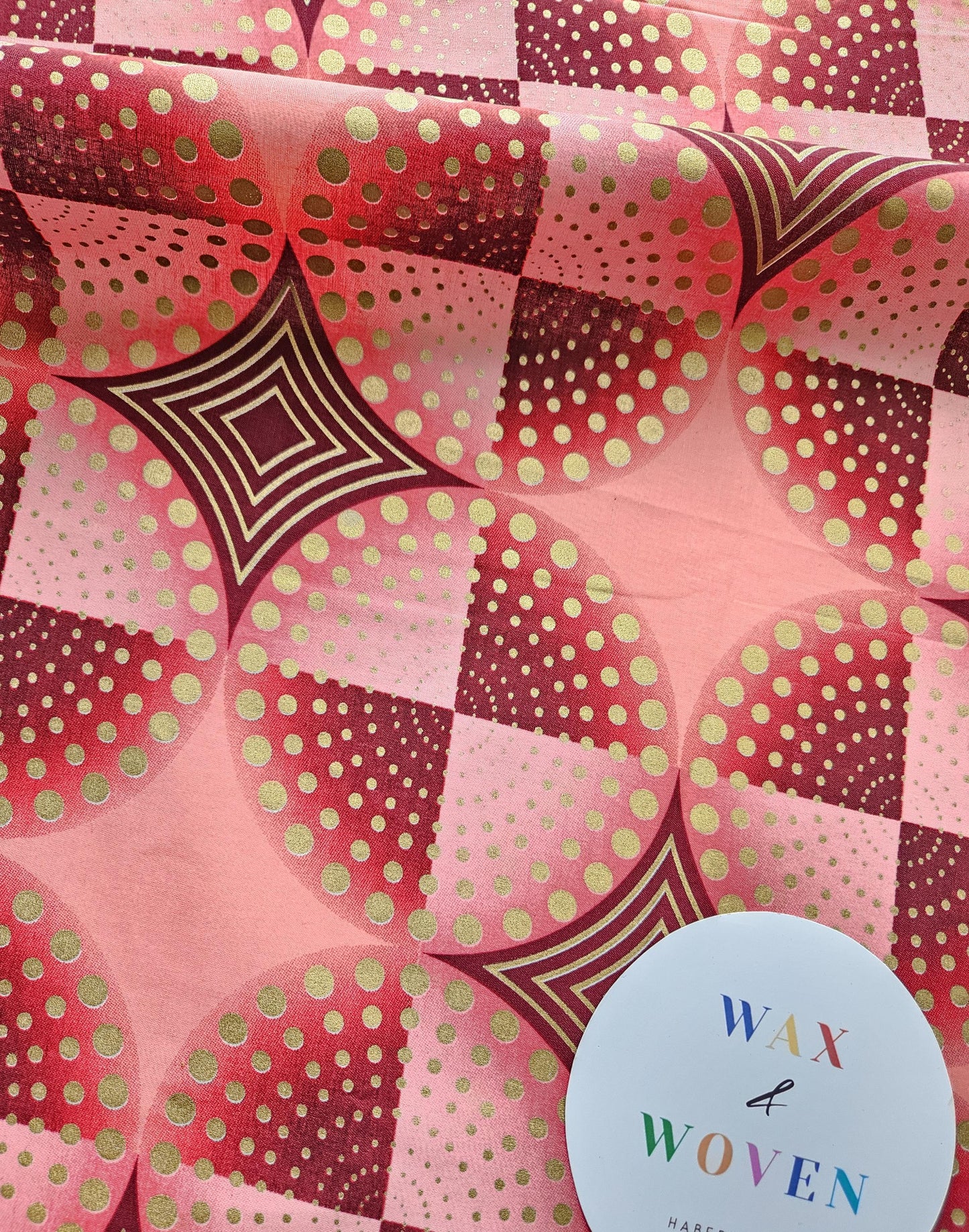 Pink, Burgundy & Gold Embossed African Wax Fabric Bias Binding. 2.5cm Wide | Colourful Print Patterned Tape For Crafting / Quilting.