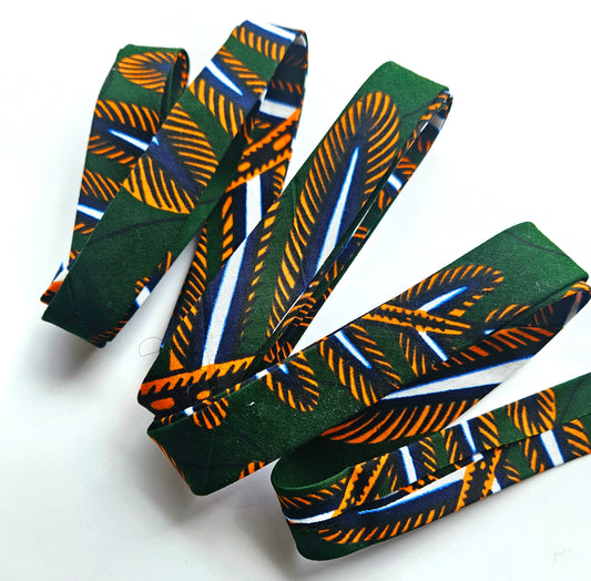 Green, Orange & White Wax Bias Binding 5 metres x 2.5cm Wide.