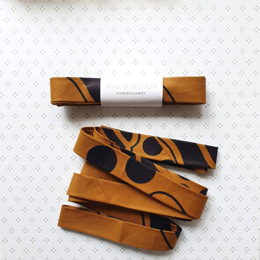 3 Metres of 25mm Brown & Black African Wax Print Bias Binding / Seam Tape / 100% Soft Cotton