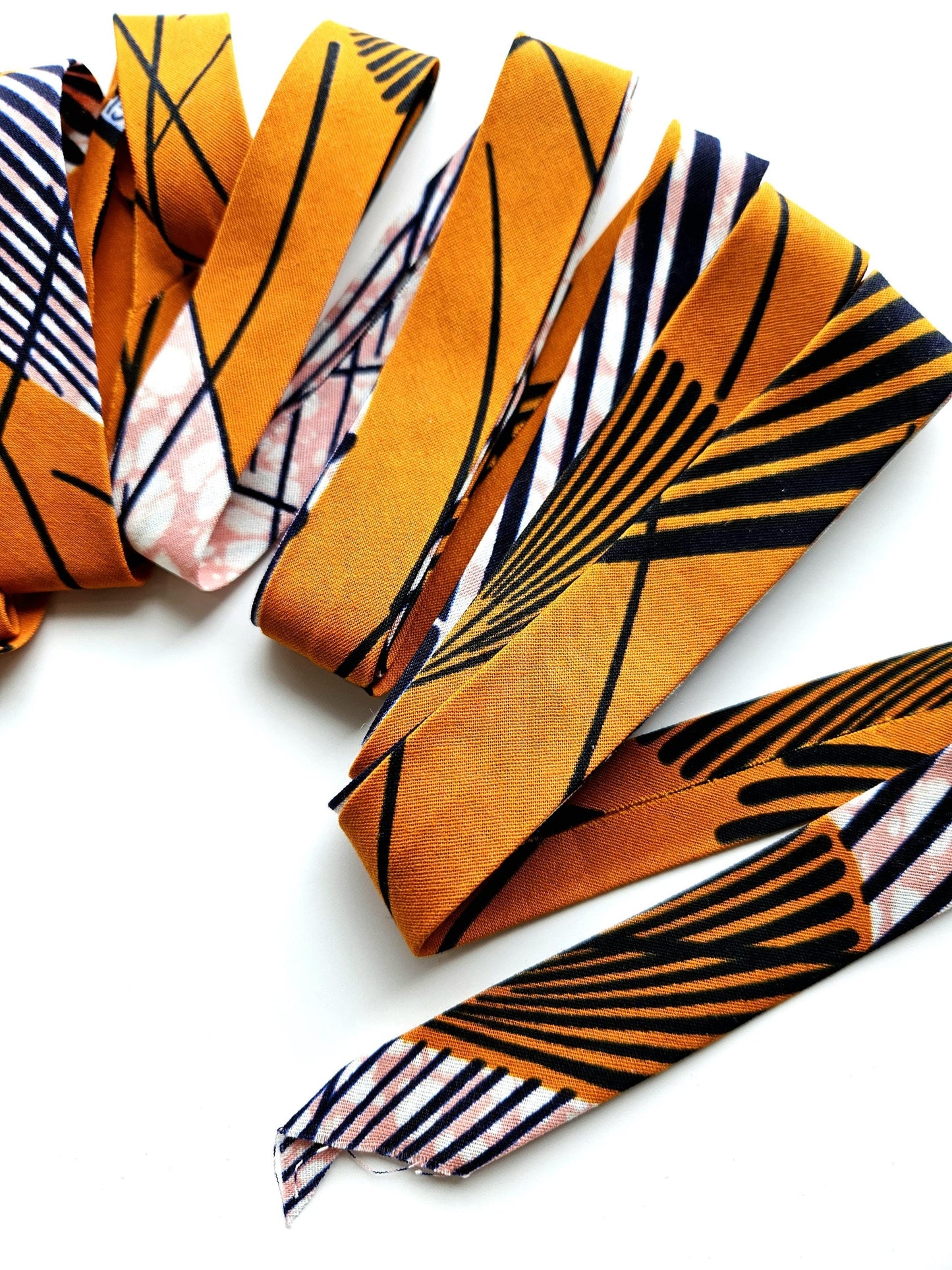 Set Of 3 African Wax Floral Pink, Turquoise & Grey Fabric Bias Binding. 5 Metres Each x  2.5cm. For Crafting, Quilting A.nd Seam Tape