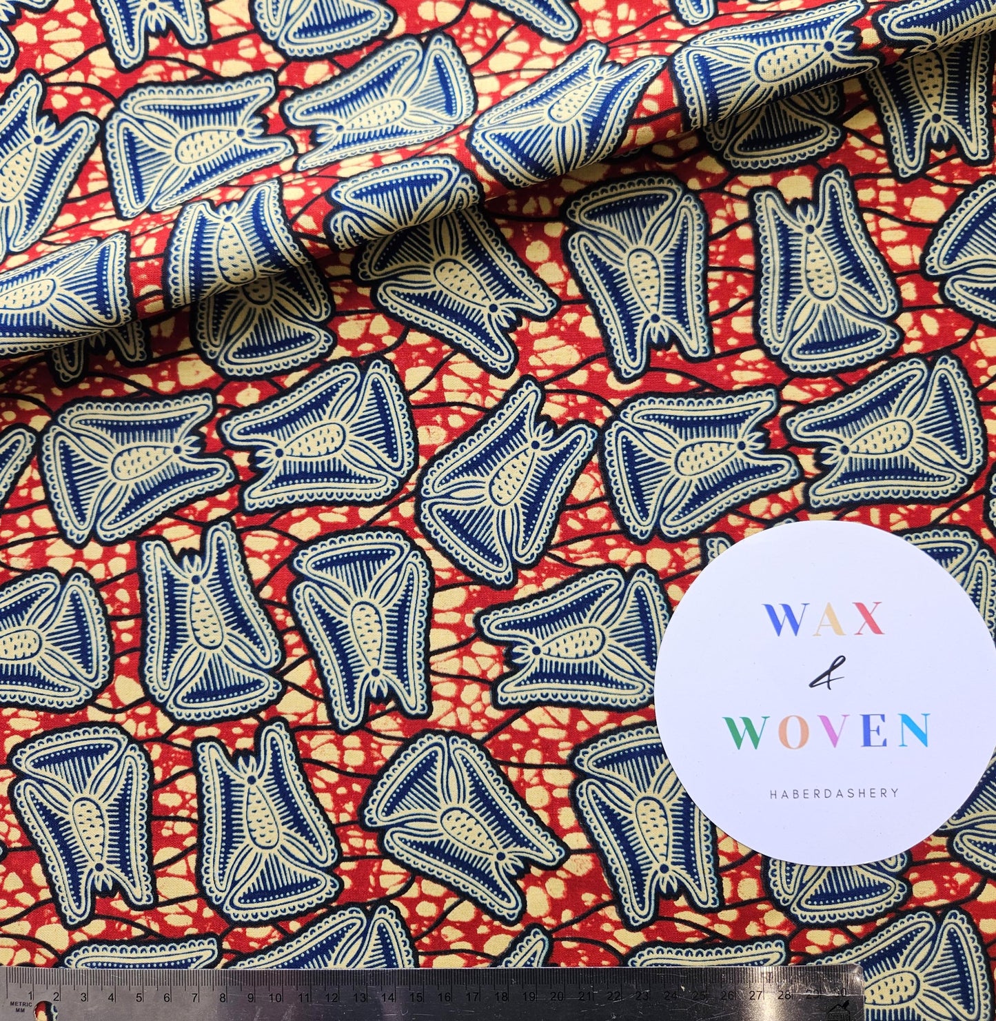 Set Of 3 African Wax Floral Themed Fabric Bias Binding. 5 Metres Each x  2.5cm Wide in Red, Beige, Blue and Brown For Crafting And Quilting.