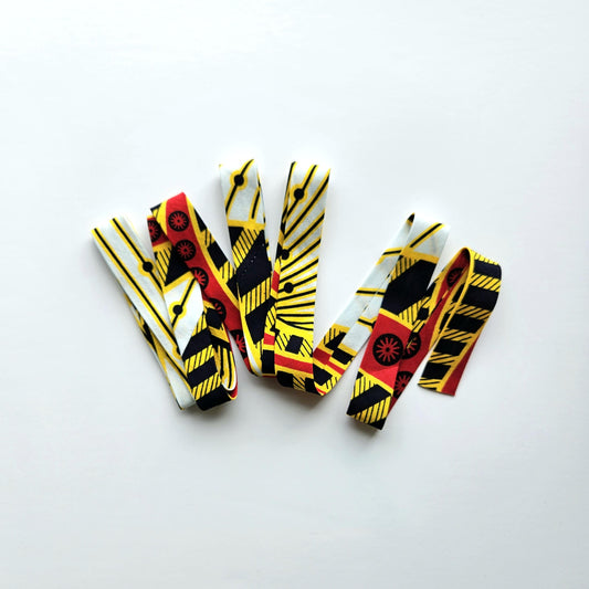 Red, White, Navy Blue & Yellow Nautical African Fabric Wax Bias Binding. 2.5cm Wide | Colourful Print Patterned Tape For Crafting /Quilting.
