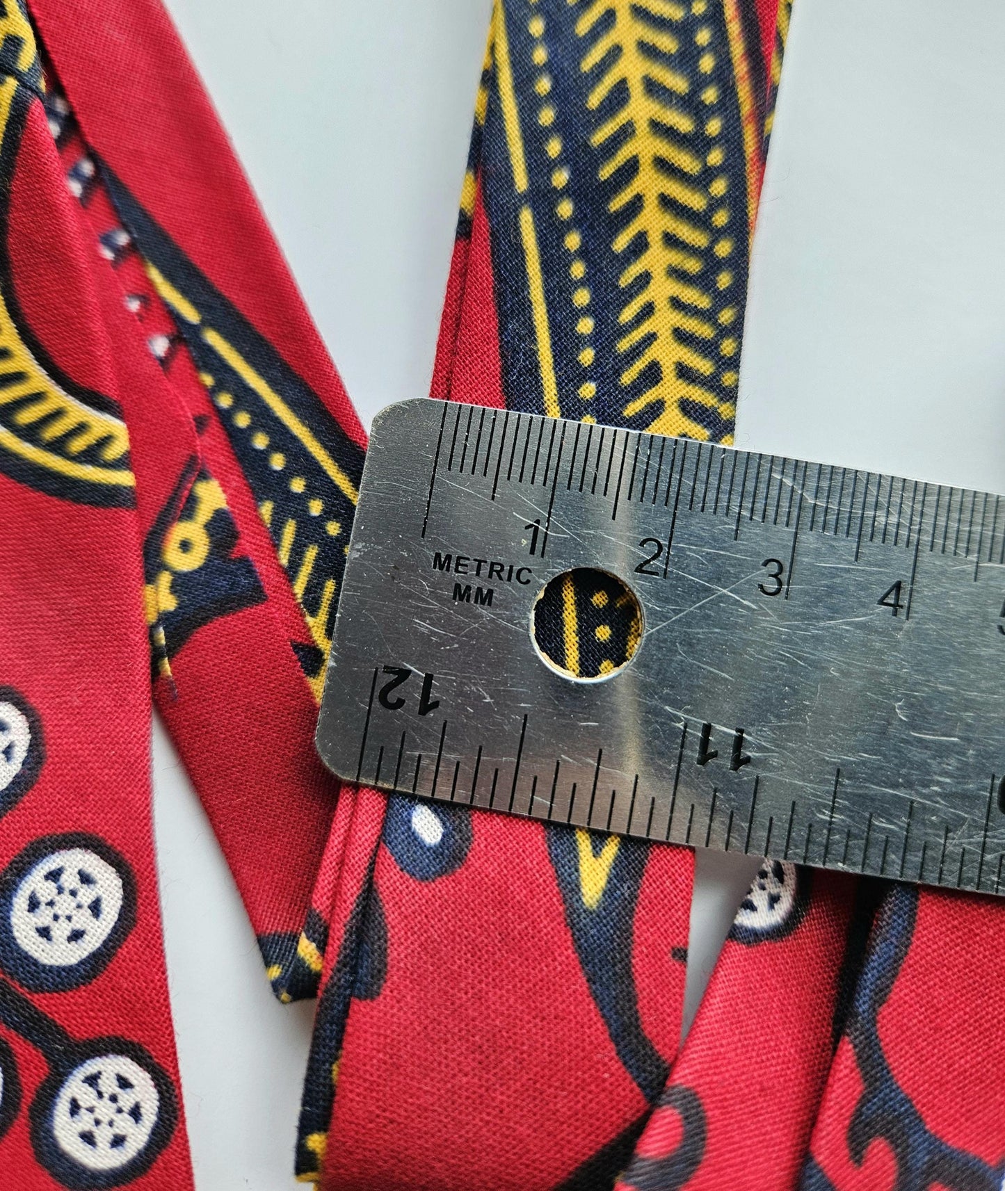 African Wax Print Bias Binding Tape, Red, Navy & Yellow, 2.5cm Wide