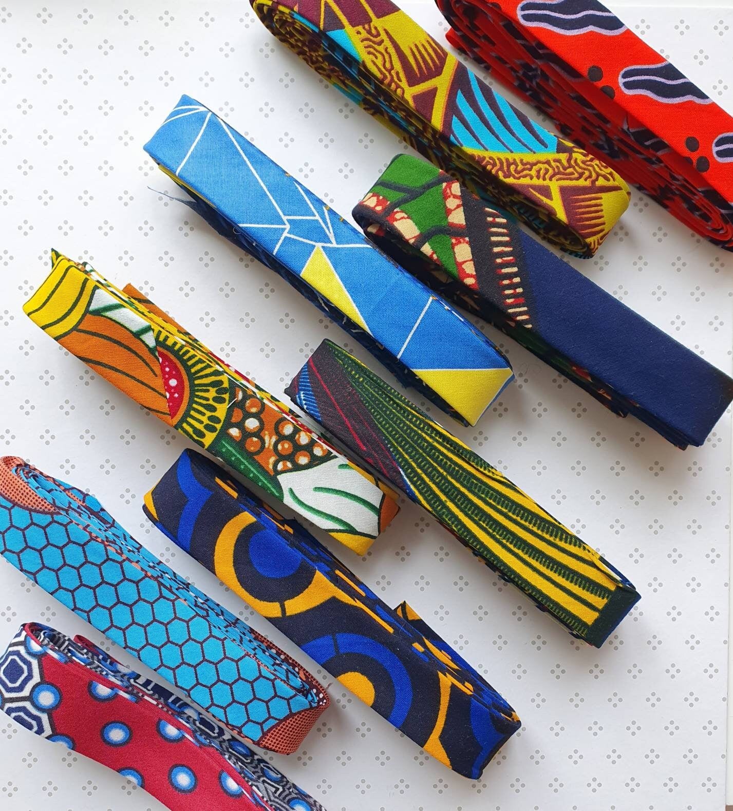 3 Metres of 25mm Green, Red & Navy African Wax Print Bias Binding / Seam Tape / 100% Soft Cotton