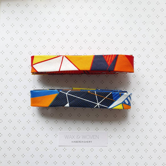 Set of 2 Tapes - 3 Metres of 25mm Cotton Taped in Blue, Red, Yellow & Orange African Wax Print Bias Binding / Seam Tape