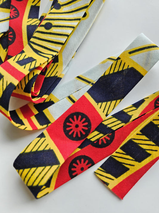 Red, White, Navy Blue & Yellow Nautical African Fabric Wax Bias Binding. 2.5cm Wide | Colourful Print Patterned Tape For Crafting /Quilting.
