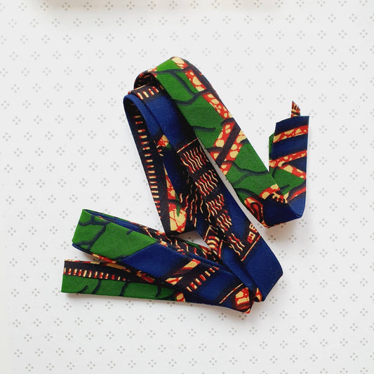 3 Metres of 25mm Green, Red & Navy African Wax Print Bias Binding / Seam Tape / 100% Soft Cotton