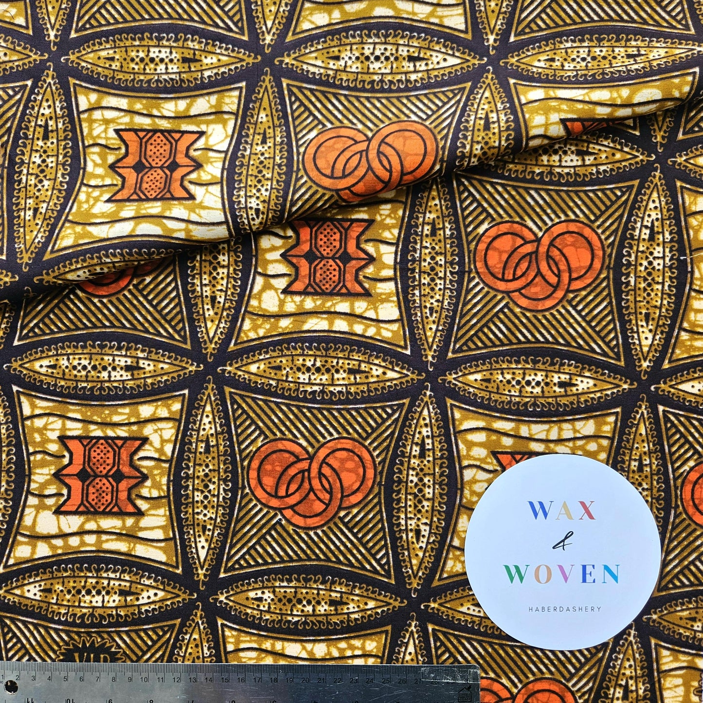 Mustard, Brown & Orange African Wax Fabric Bias Binding. 2.5cm Wide | Colourful Print Patterned Tape For Crafting / Quilting.