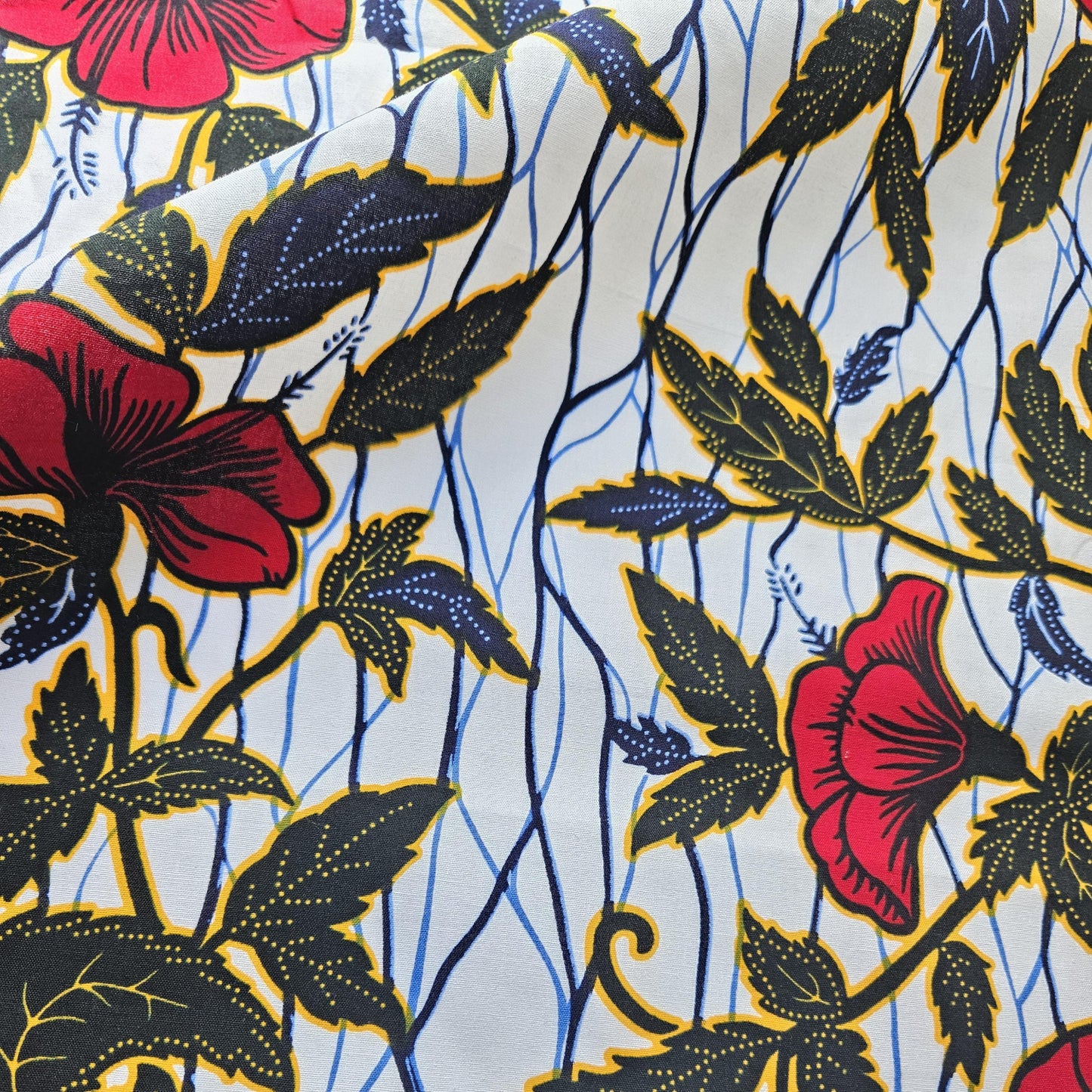 African Wax Print Bias Binding, Red, White & Blue, Cotton Fabric Tape