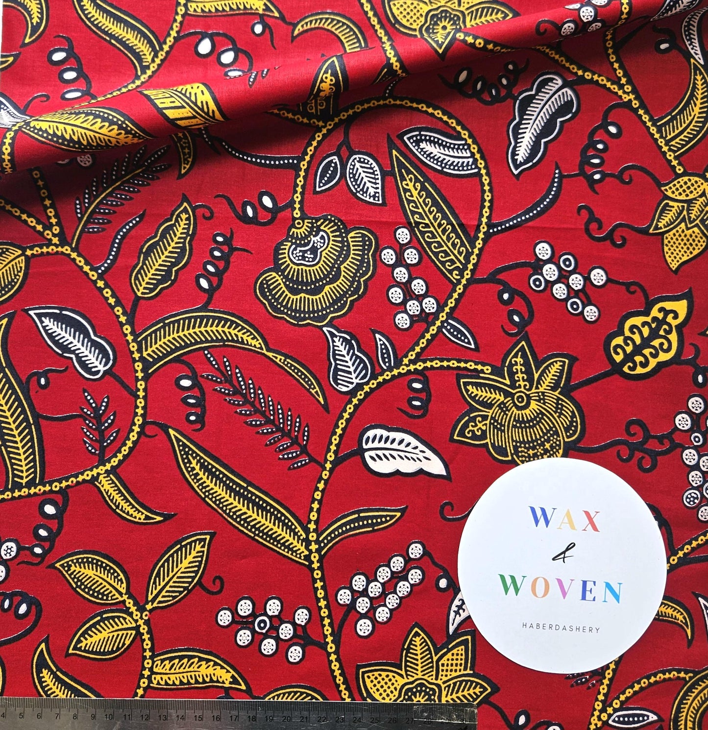 Set Of 3 African Wax Floral Themed Fabric Bias Binding. 5 Metres Each x  2.5cm Wide in Red, Beige, Blue and Brown For Crafting And Quilting.