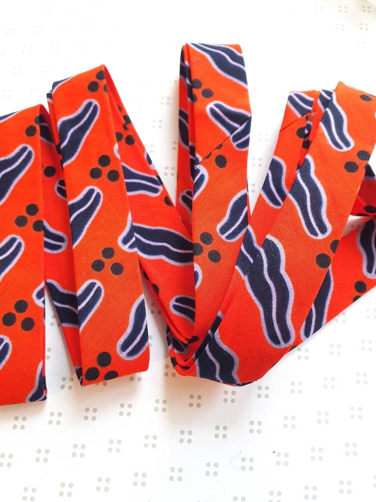 3 Metres of 25mm Coral Red, Navy Blue & Lilac African Wax Print Bias Binding / Seam Tape / 100% Soft Cotton