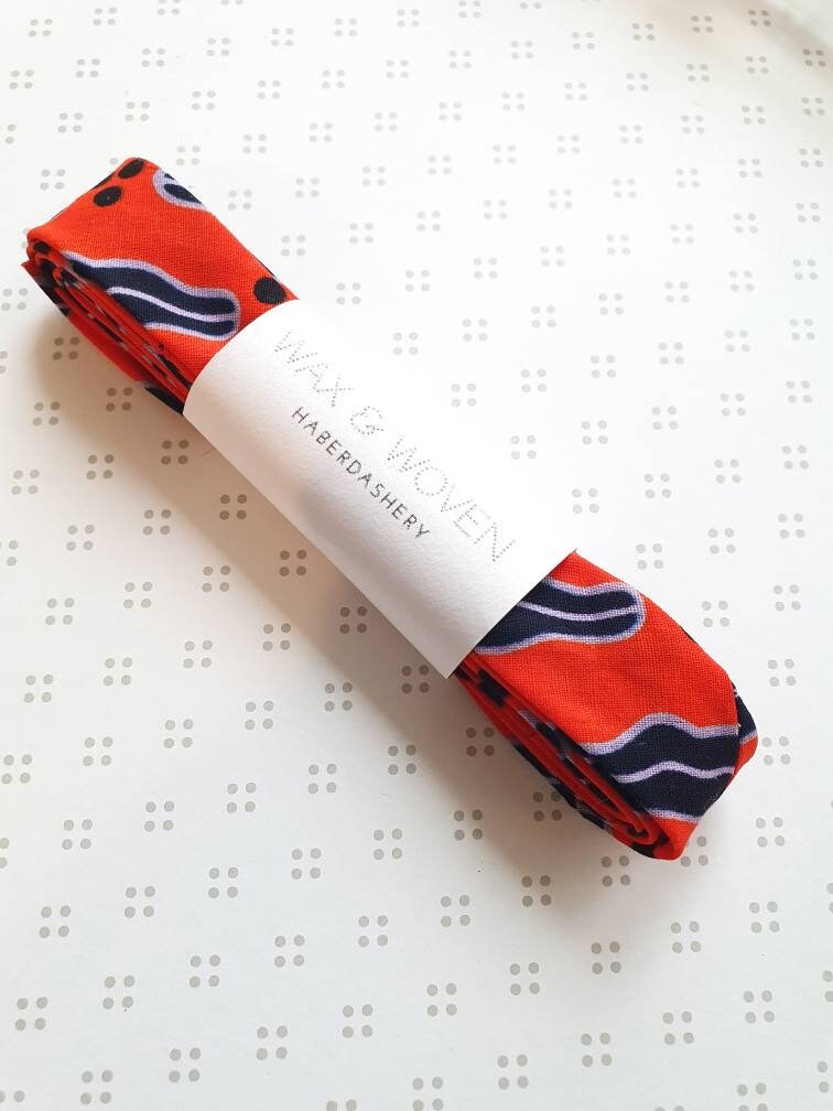 3 Metres of 25mm Coral Red, Navy Blue & Lilac African Wax Print Bias Binding / Seam Tape / 100% Soft Cotton