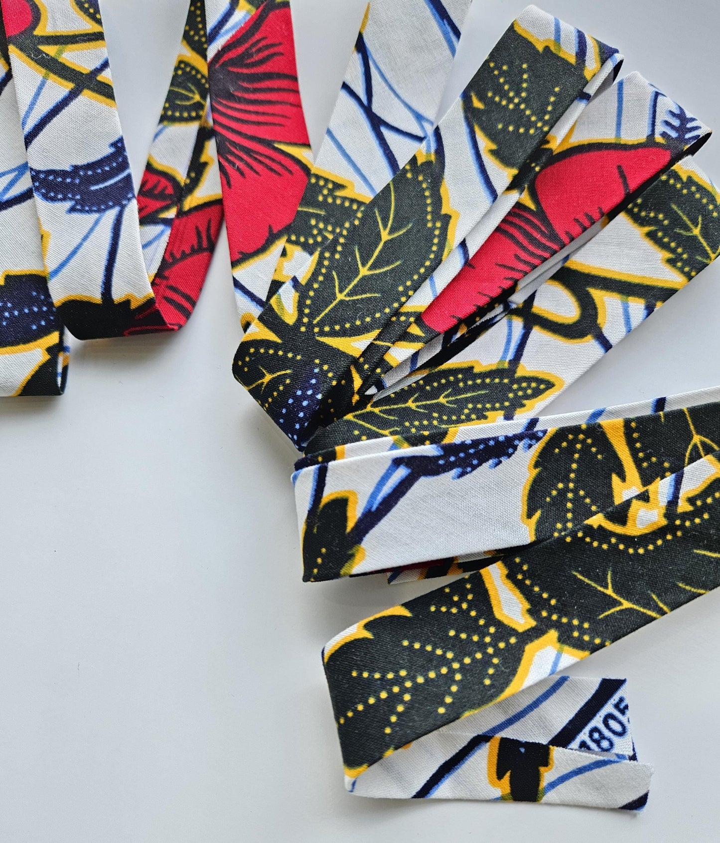 Set Of 2 African Wax Red & Blue Themed Fabric Bias Binding. 5 metres x  2.5cm Wide Each Colour. Print Patterned Tape For Crafting /Quilting.