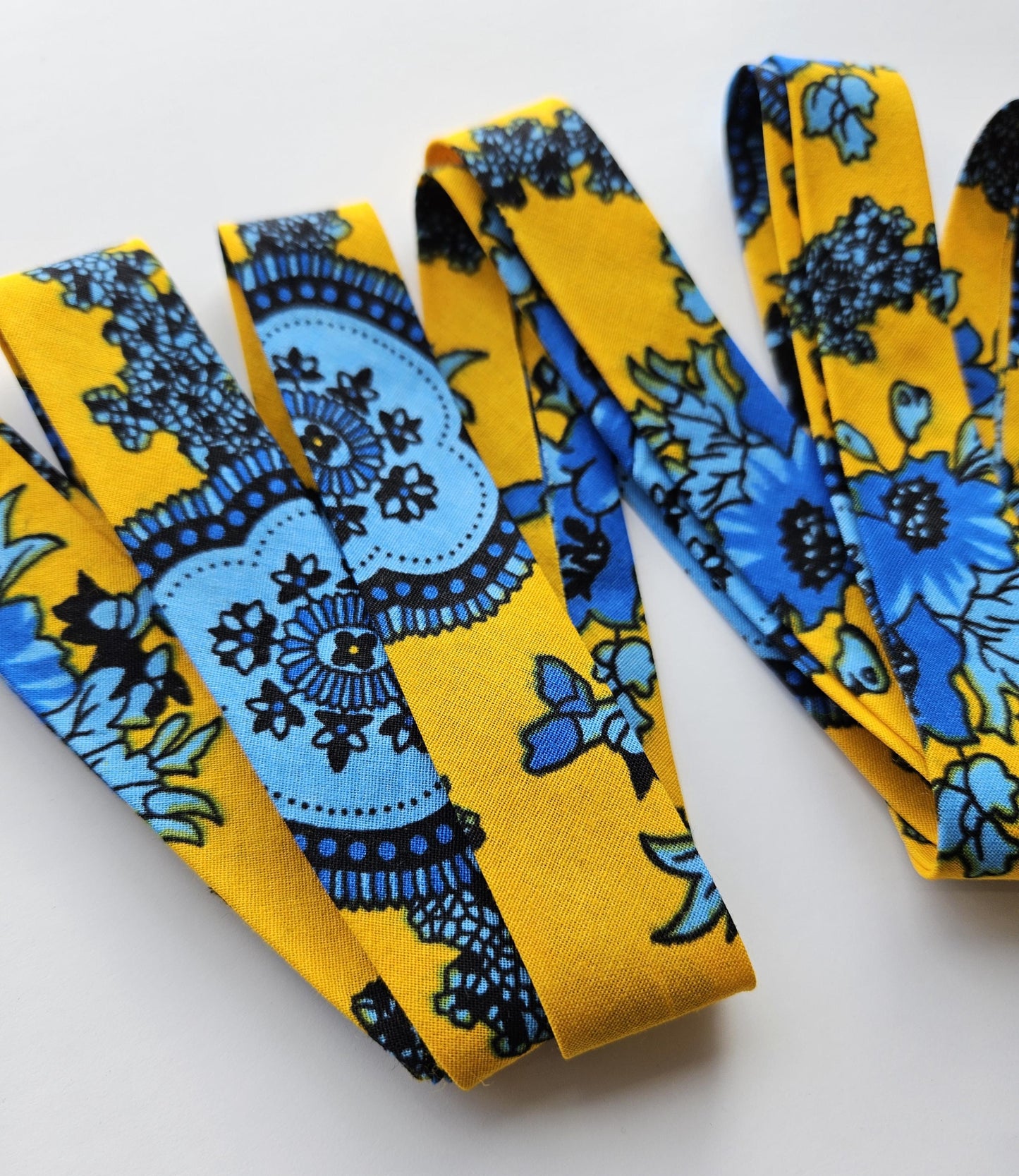 Yellow, Baby Blue & Navy African Wax Print / Ankara / Kente Fabric By The Yard / Metre. 100% Cotton. Sewing, Crafting And Quilting.