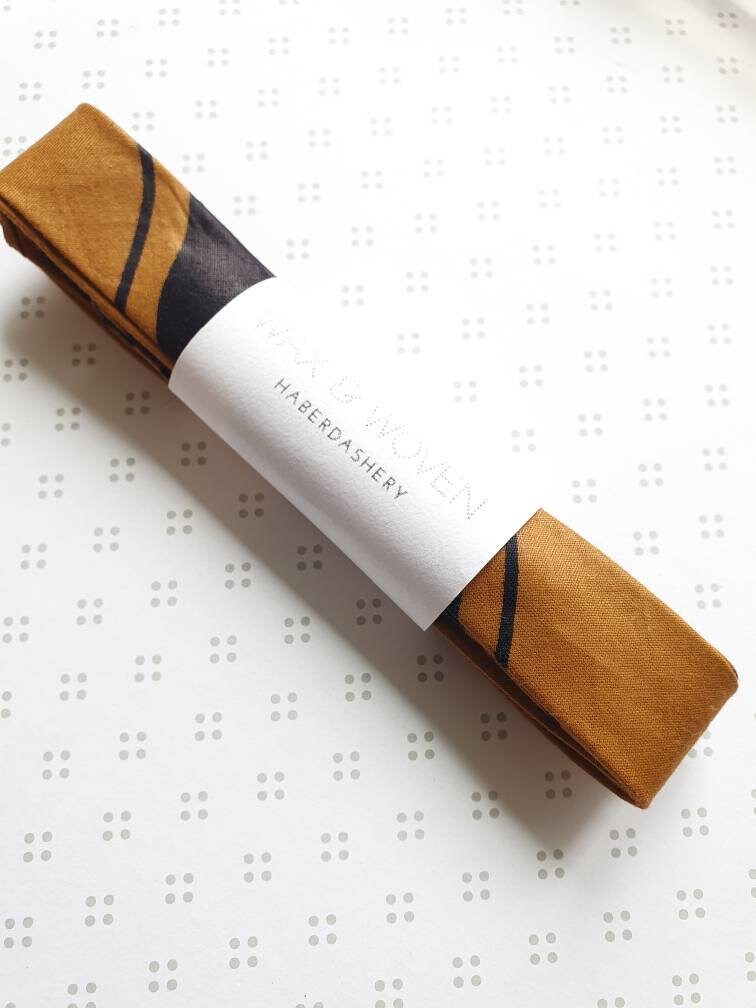 3 Metres of 25mm Brown & Black African Wax Print Bias Binding / Seam Tape / 100% Soft Cotton