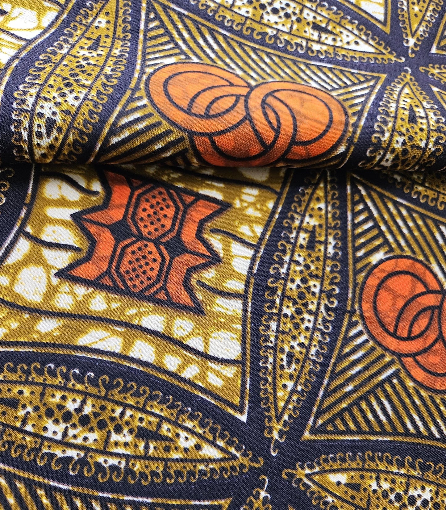 Brown, Orange & Beige African Wax Print / Ankara / Kente Fabric By The Yard / Metre. 100% Cotton. For Sewing, Crafting And Quilting.