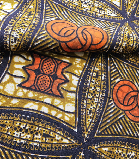 Brown, Orange & Beige African Wax Print / Ankara / Kente Fabric By The Yard / Metre. 100% Cotton. For Sewing, Crafting And Quilting.
