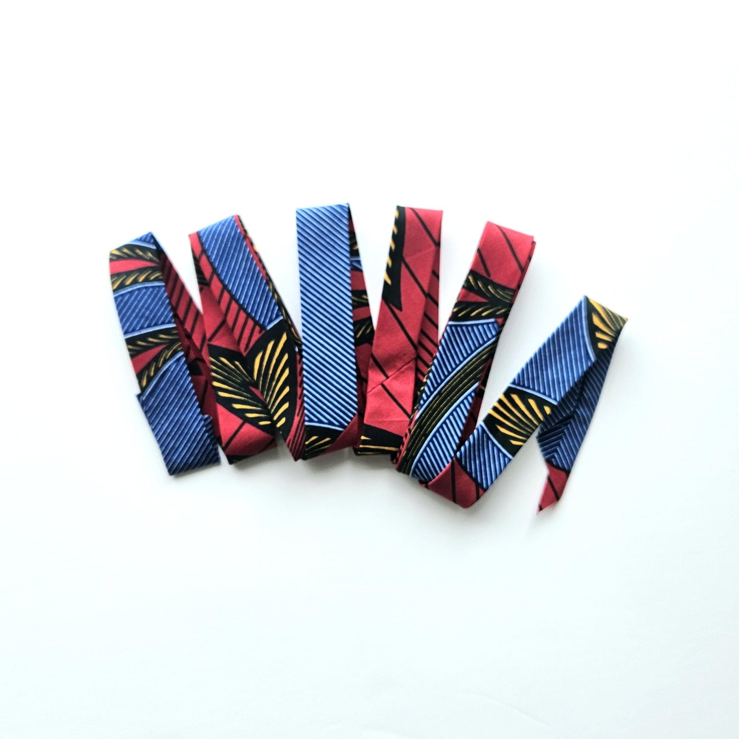 Set Of 2 African Wax Red & Blue Themed Fabric Bias Binding. 5 metres x  2.5cm Wide Each Colour. Print Patterned Tape For Crafting /Quilting.