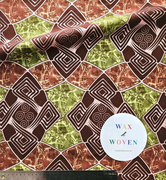 Green, Brown & Metallic Pink Embellished African Wax Print / Ankara / Kente Fabric By The Yard / Metre. 100% Cotton. Crafting And Quilting.
