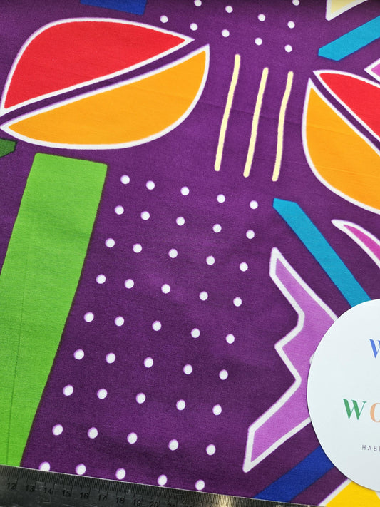 Purple & Multicoloured African Wax Print / Ankara / Kente Fabric By The Yard / Metre. 100% Cotton. Sewing, Crafting And Quilting.