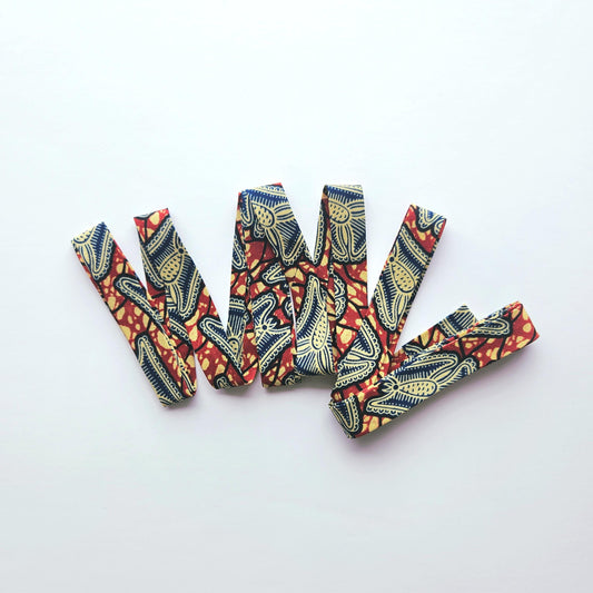 African Wax Print Bias Binding, Red, Navy Blue, Beige, 2.5cm Wide