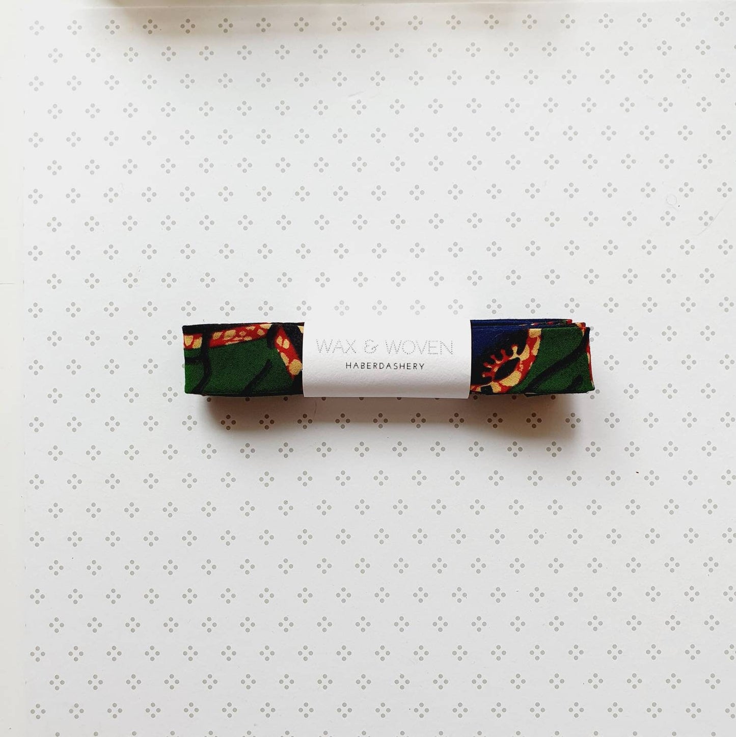3 Metres of 25mm Green, Red & Navy African Wax Print Bias Binding / Seam Tape / 100% Soft Cotton