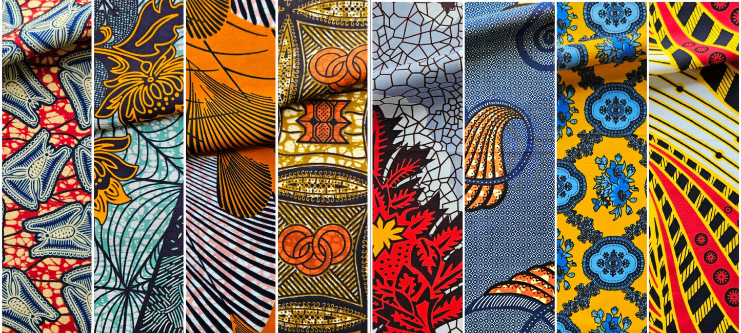 21 x Fat Quarter African Dutch Wax Fabric Bundle 100% Cotton Various Colours Gold Metallic Embossed Pieces for Sewing, Crafting and Quilting