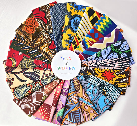 21 x Fat Quarter African Dutch Wax Fabric Bundle 100% Cotton Various Colours Gold Metallic Embossed Pieces for Sewing, Crafting and Quilting