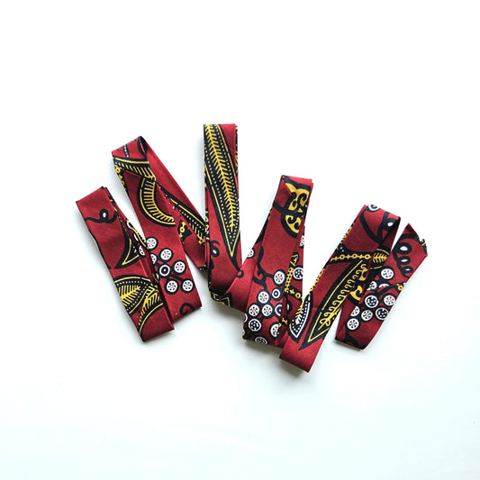 African Wax Print Bias Binding Tape, Red, Navy & Yellow, 2.5cm Wide