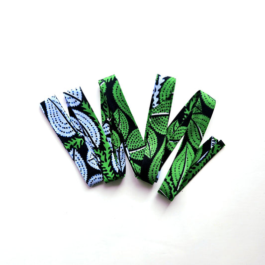 Green, Blue & Navy African Wax Fabric Bias Binding. 2.5cm Wide | Colourful Print Patterned Tape For Crafting / Quilting.