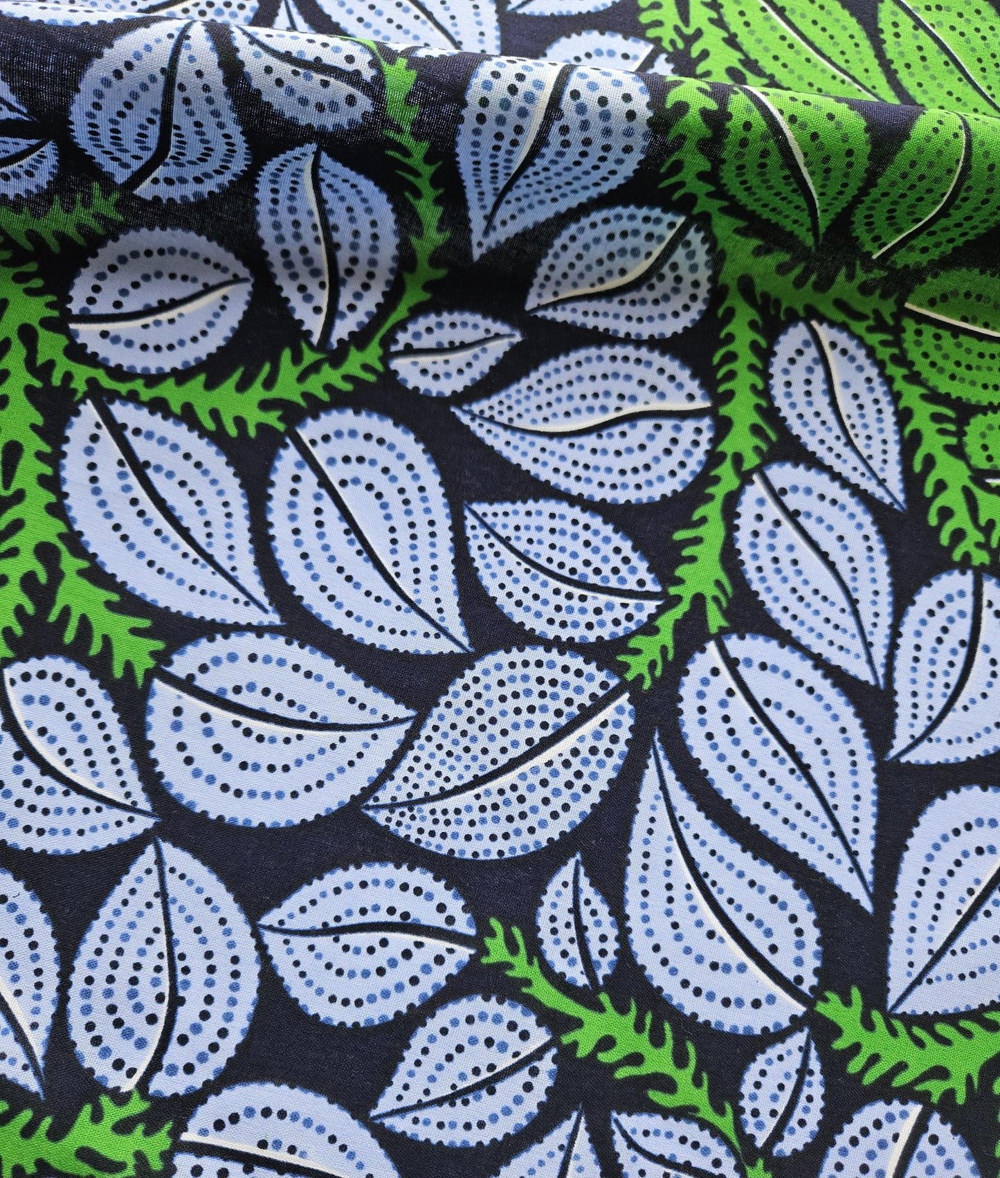 Green, Blue & Navy African Wax Fabric Bias Binding. 2.5cm Wide | Colourful Print Patterned Tape For Crafting / Quilting.