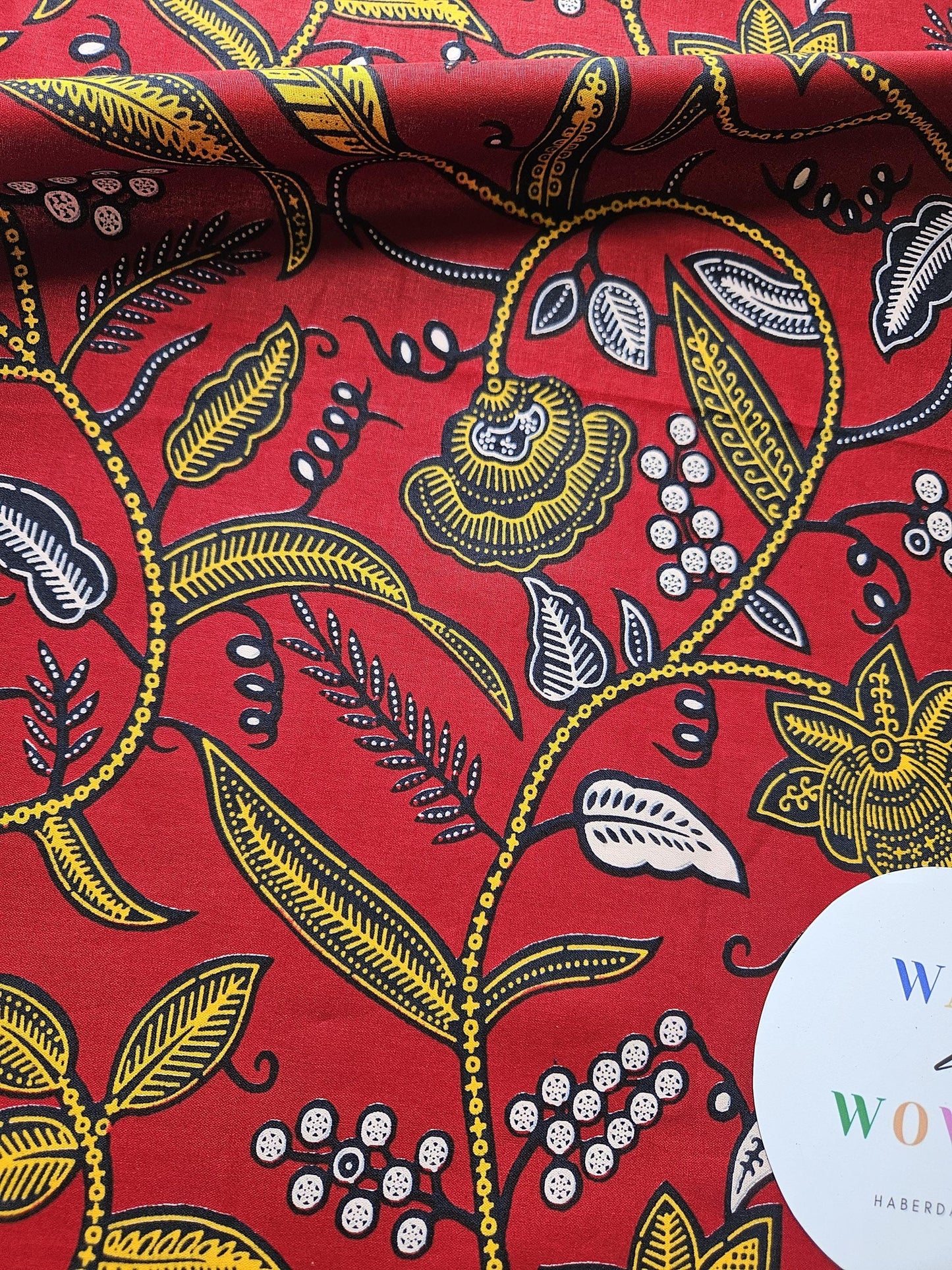 African Wax Print Bias Binding Tape, Red, Navy & Yellow, 2.5cm Wide