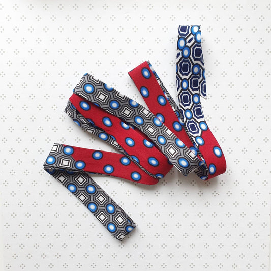 3 Metres of 25mm Red, Blue & Navy African Wax Print Bias Binding / Seam Tape / 100% Soft Cotton