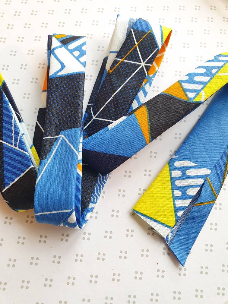 Set of 2 Tapes - 3 Metres of 25mm Cotton Taped in Blue, Red, Yellow & Orange African Wax Print Bias Binding / Seam Tape