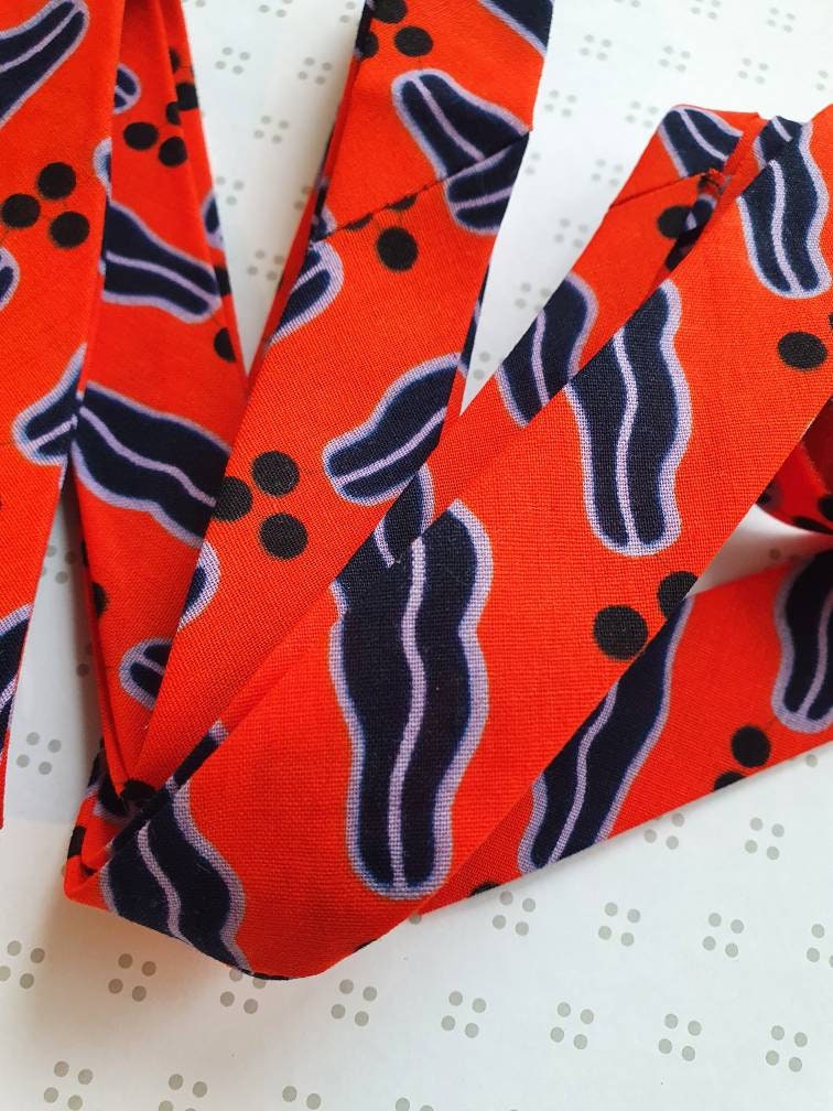 3 Metres of 25mm Coral Red, Navy Blue & Lilac African Wax Print Bias Binding / Seam Tape / 100% Soft Cotton