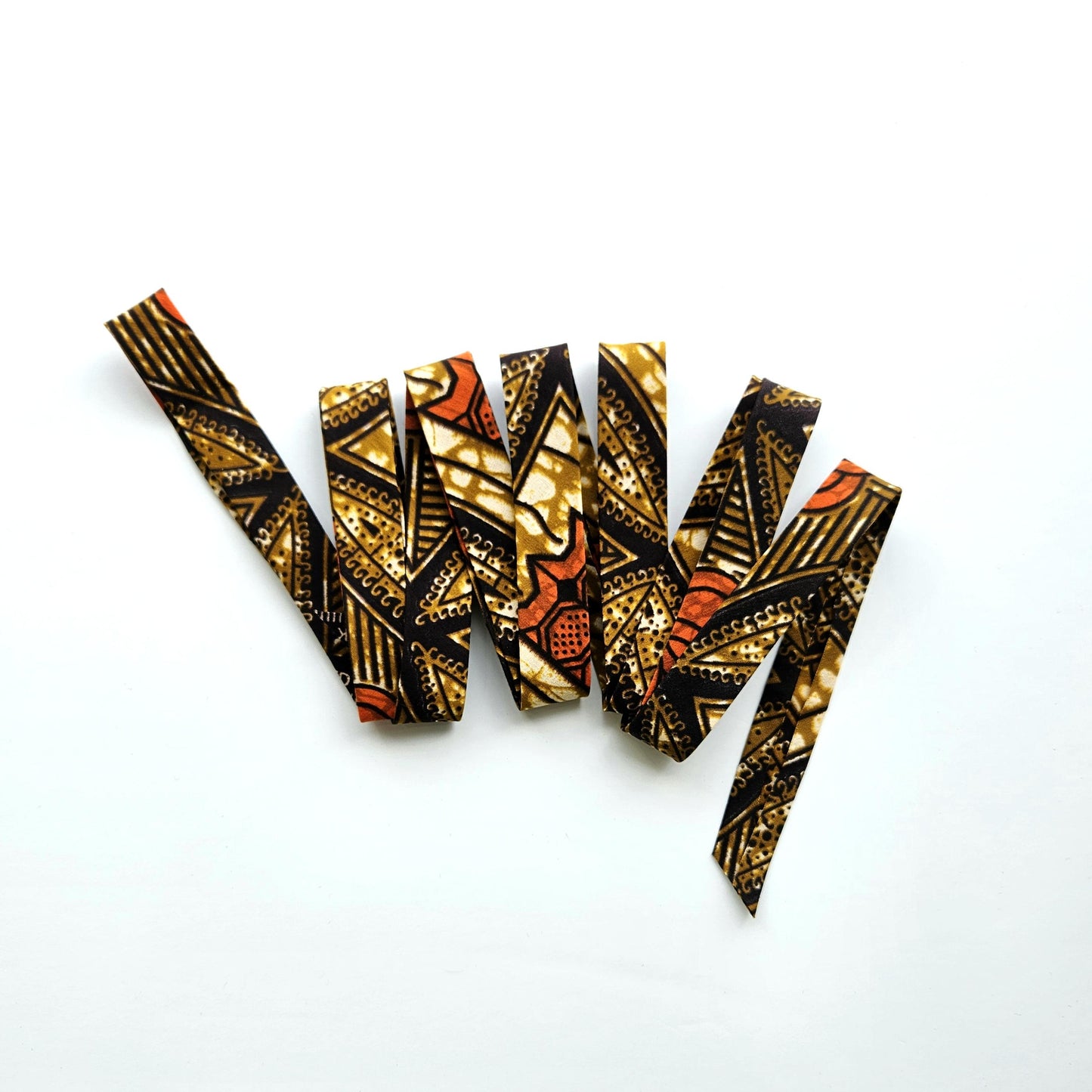 Mustard, Brown & Orange African Wax Fabric Bias Binding. 2.5cm Wide | Colourful Print Patterned Tape For Crafting / Quilting.
