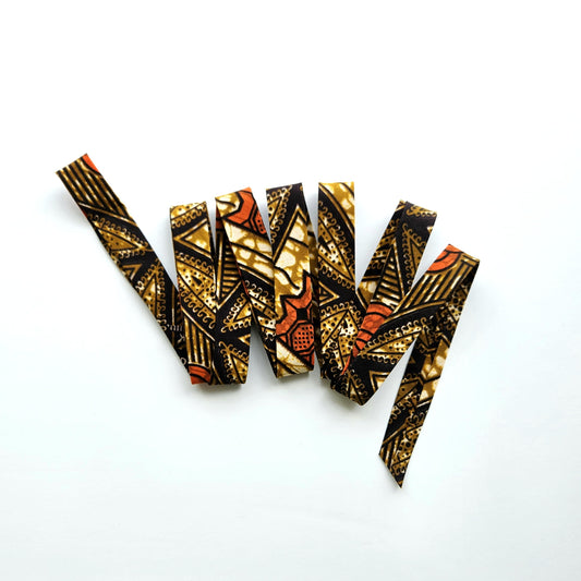 Mustard, Brown & Orange African Wax Fabric Bias Binding. 2.5cm Wide | Colourful Print Patterned Tape For Crafting / Quilting.